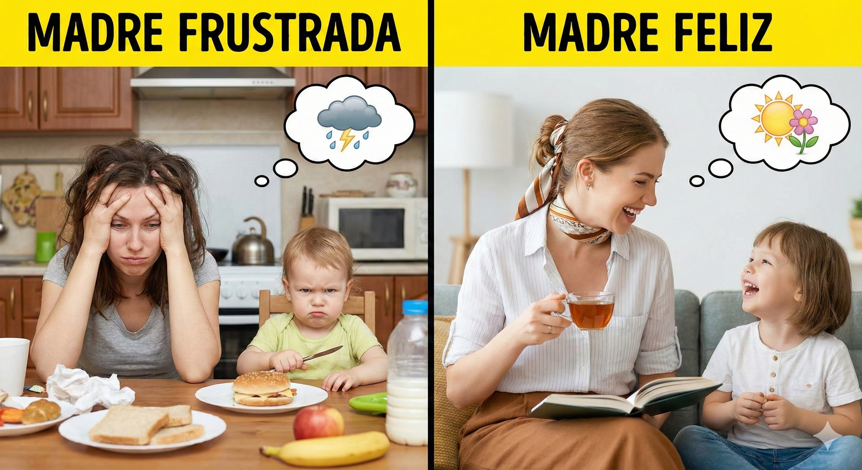 Madre frustrada vs feliz